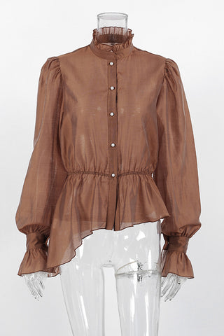 Ruffle Hem Button-Up Blouse