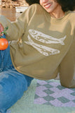Fish Graphic Crew Neck Knit Sweater