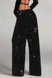 Sequin Drawstring Wide-Leg Casual Pants