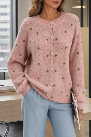 Polka Dot Knit Button-Front Cardigan