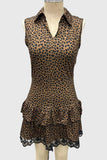 Leopard V-Neck Ruffle Hem Mini Dress