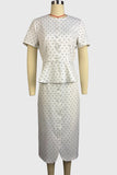 Polka Dot Peplum Button-Front Skirt Set