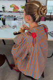 Striped Floral Puff Sleeve Jacket