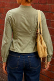 Mock Neck Button-Front Peplum Blouse