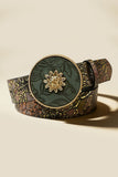 Embossed Floral Round Buckle Belt
