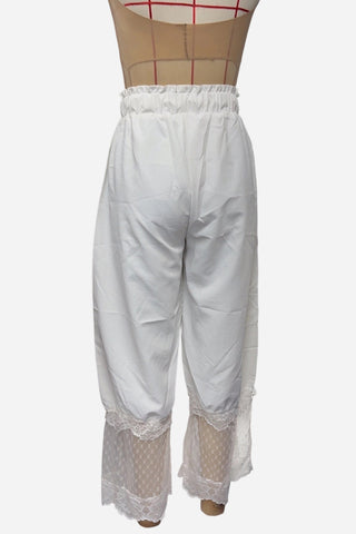 Lace-Trim Wide-Leg Casual Pants
