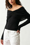 Sheer Ruched Off-Shoulder Long Sleeve Blouse