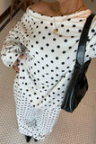 Polka Dot Off-Shoulder Long Sleeve Pants Set