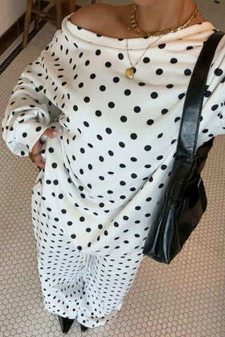 Polka Dot Off-Shoulder Long Sleeve Pants Set