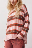 Striped Cable Knit Crew Neck Sweater