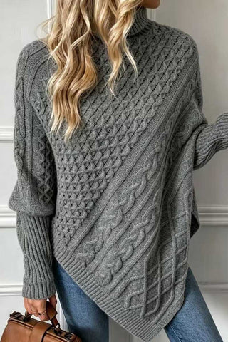 Mock Neck Cable Knit Asymmetrical Sweater