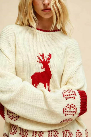Reindeer Intarsia Crew Neck Sweater