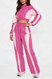 Colorblock Zip-Up Crop Top and Pants Set