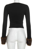 Faux Fur Cuff Long Sleeve Crop Top