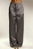 Satin High-Waist Wide-Leg Casual Pants