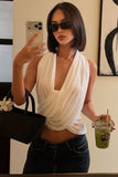 Ruched Front Deep V-Neck Sleeveless Tank