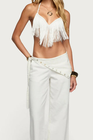 Fringe Halter Backless Top