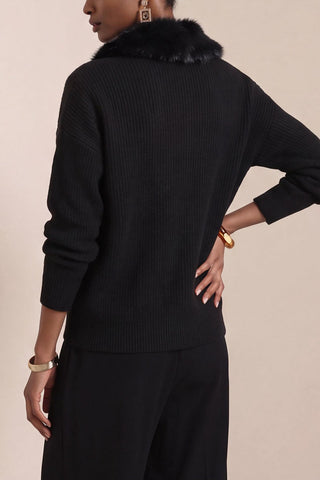 Faux Fur Collar Button-Front Knit Cardigan