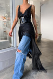 Lace-Trim Casual Layered Dress