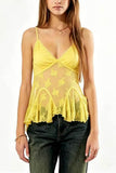 Sheer Floral Lace V-Neck Ruffle Tank