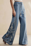 Embroidered Floral Wide Leg Jeans