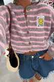 Striped Button-Front Knit Cardigan