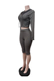 Striped Zip-Up Hoodie Crop Pants Set