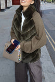 Faux Fur Collar Knit Zip-Up Jacket