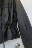Drawstring Waist Faux Leather Jacket