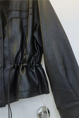 Drawstring Waist Faux Leather Jacket