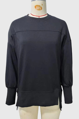 Crew Neck Side Slit Pullover
