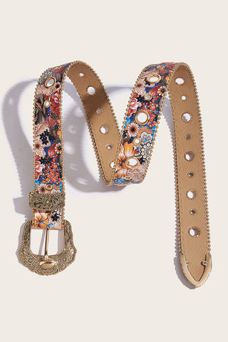 Floral Print Ornate Metal Belt