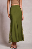 High-Waist Lace Side Slit Midi Skirt