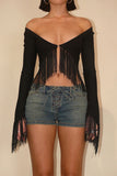 Long Sleeve Fringe Crop Top