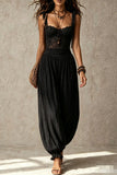 Lace Bodice Ruffle Strap Balloon Leg Jumpsuit
