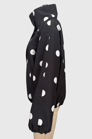 Polka Dot Stand Collar Zip-Up Jacket