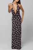 Polka Dot Halter V-Neck Maxi Dress