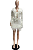 Fringe Trim V-Neck Knit Skirt Set