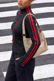 Striped Sleeve Frog Closure Zip Jacket