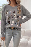 Floral Applique Crew Neck Sweater