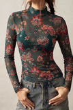 Floral Mock Neck Sheer Long Sleeve Top