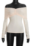 Sheer Ruched Off-Shoulder Long Sleeve Blouse