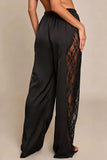 Lace Panel Drawstring Casual Pants
