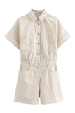 Pocketed Button-Front Shorts Romper