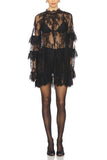 Ruffle Sheer Lace Mini Dress