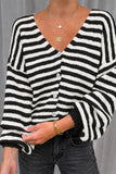 Striped V-Neck Button-Front Knit Cardigan