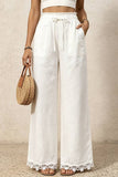 Ruffle Waist Lace-Trim Wide-Leg Pants