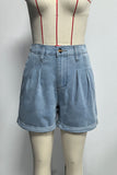 Denim Shirt and Cuffed Short Set
