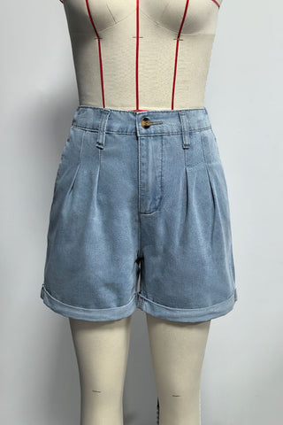 Denim Shirt and Cuffed Short Set