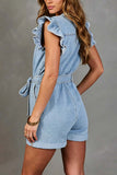 Ruffle-Sleeve Denim Romper
